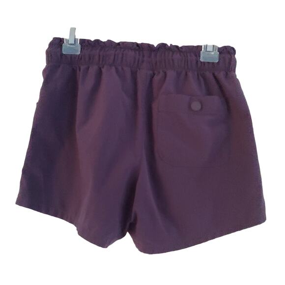 Athleta Girl purple shorts sz L 12 drawstrings side back packets wine elastic - Picture 2 of 6